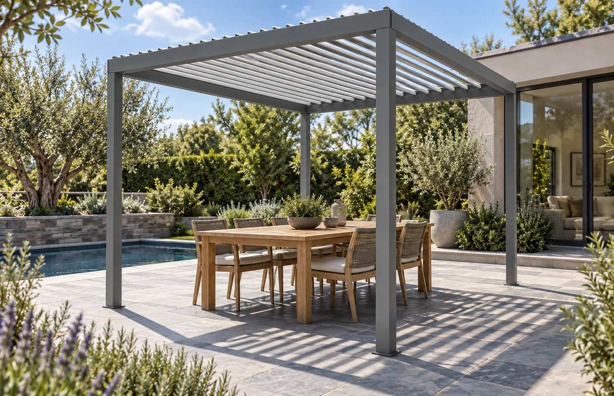 Shade pattern beneath tilted roof louvers. Concept visualization · Not a customer installation